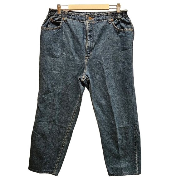 L.L.Bean Jeans Womens 18 Petite Elastic Side Waist Logo Mom Jeans 100% Cotton - Picture 1 of 11